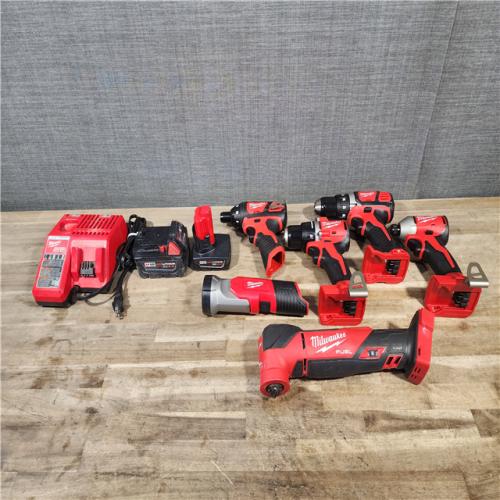 HOUSTON LOCATION - AS-IS MILWAUKEE 6 TOOL COMBO KIT W/ (2) BATTERY & CHARGER