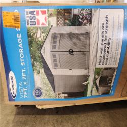 Phoenix AS-IS Suncast Vista 7 ft. W x 7 ft. D Plastic Resin Storage Shed with Floor (50 sq. ft.) in Colonnade (Beige)