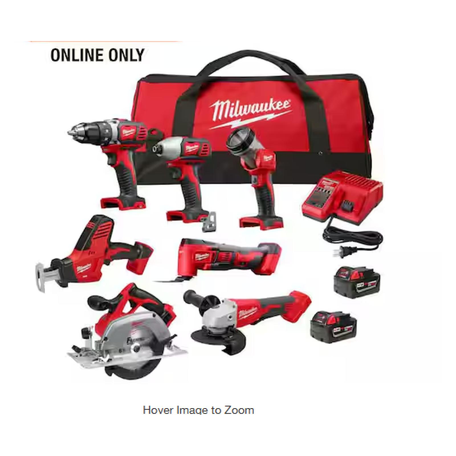 NEW! - Milwaukee M18 18-Volt Lithium-Ion Cordless Combo Kit 7-Tool with 2-Batteries  Charger and Tool Bag