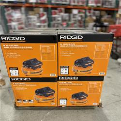 DALLAS LOCATION- NEW! RIDGID 6 Gal. 150 PSI Portable Electric Oil-Free Jobsite Pancake Air Compressor with Dual Pressure Gauges and 2-Quick Couplers PALLET -(12 UNITS)