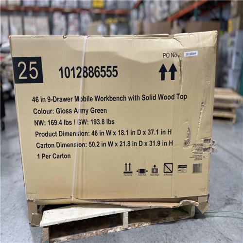 DALLAS LOCATION- HUSKY Army Green 46 in. x 25 in. D 9-Drawer Mobile Workbench