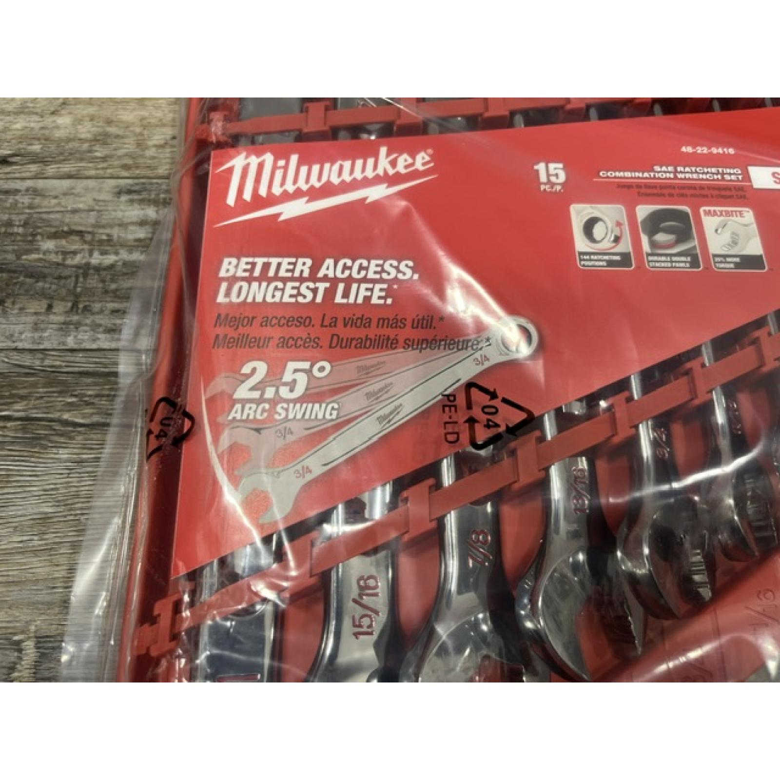 NEW - Milwaukee SAE Ratcheting Combination Wrench Set (15-Piece)