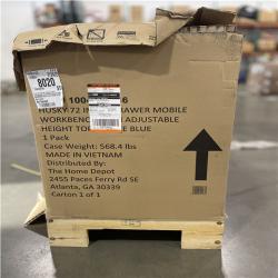 DALLAS LOCATION- AS-IS Husky 72 in. W x 24 in. D Heavy Duty 18-Drawer Adjustable Height Mobile Workbench Matte Blue/WoodTop