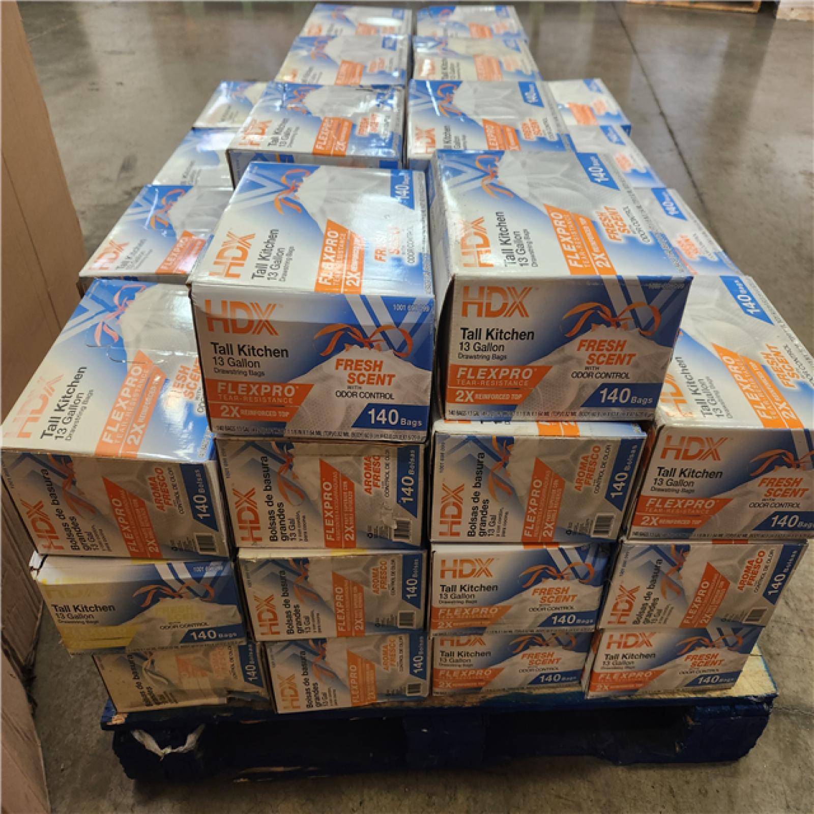 Phoenix NEW HDX FlexPro 13 Gallon Fresh Scent Tall Kitchen Trash Bag (140-Count) Pallet (56-Bags)