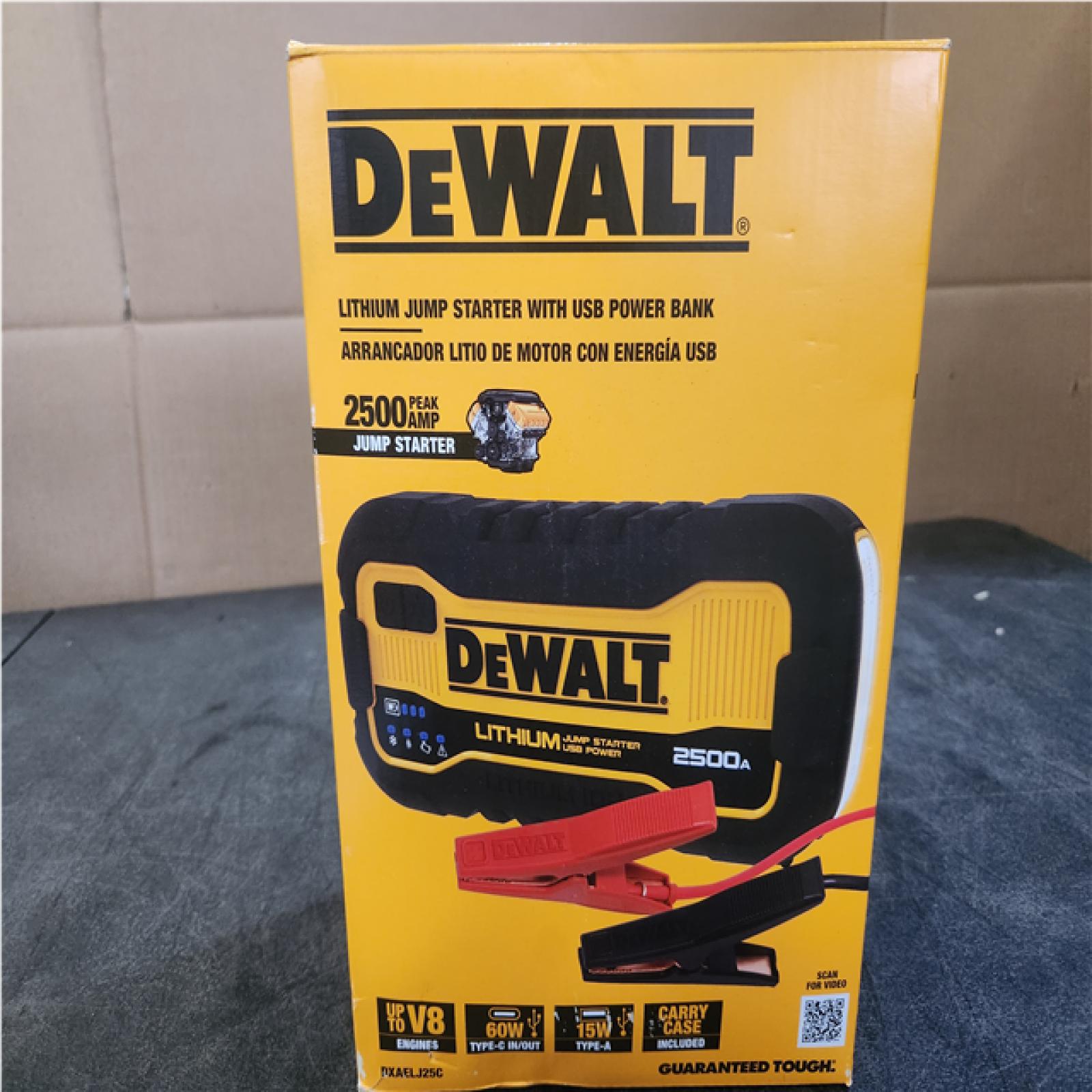 Phoenix NEW DEWALT 2500 Peak Amp Lithium Jump Starter with USB Power Bank and Carrying Case - DXAELJ25C