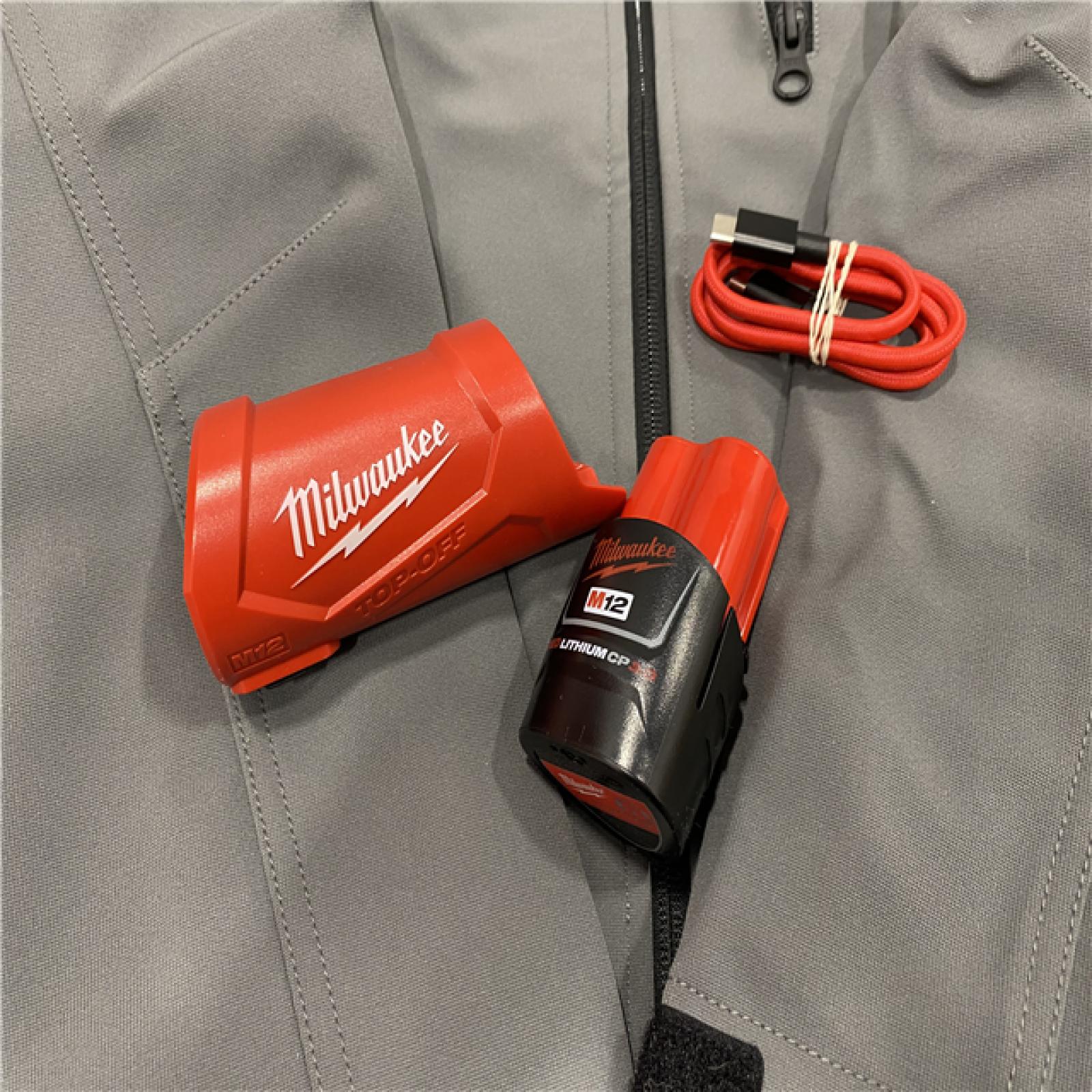 AS-IS Milwaukee Men's Large 12-Volt Lithium-Ion Cordless Tough Shell Gray Heated Jacket Kit