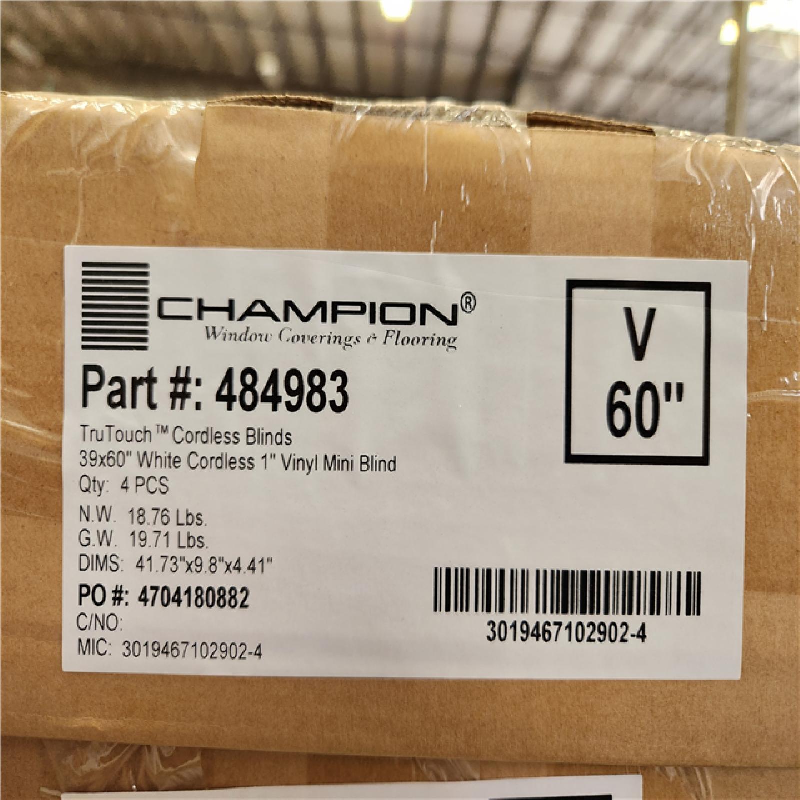 Phoenix Location NEW Champion TruTouch Cordless Blinds 39x60 White Cordless 1 Vinyl Blind 4Pcs Pallet (44 Boxes)