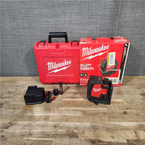 HOUSTON LOCATION - AS-IS Milwaukee-3522-21 Green Beam Laser Cross Line Plumb Point Rechargeable USB Kit