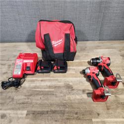 HOUSTON LOCATION - AS-IS Milwaukee M18 18V Lithium-Ion Brushless Cordless Compact Drill/Impact Combo Kit (2-Tool) W/(2) 2.0 Ah Batteries, Charger & Bag