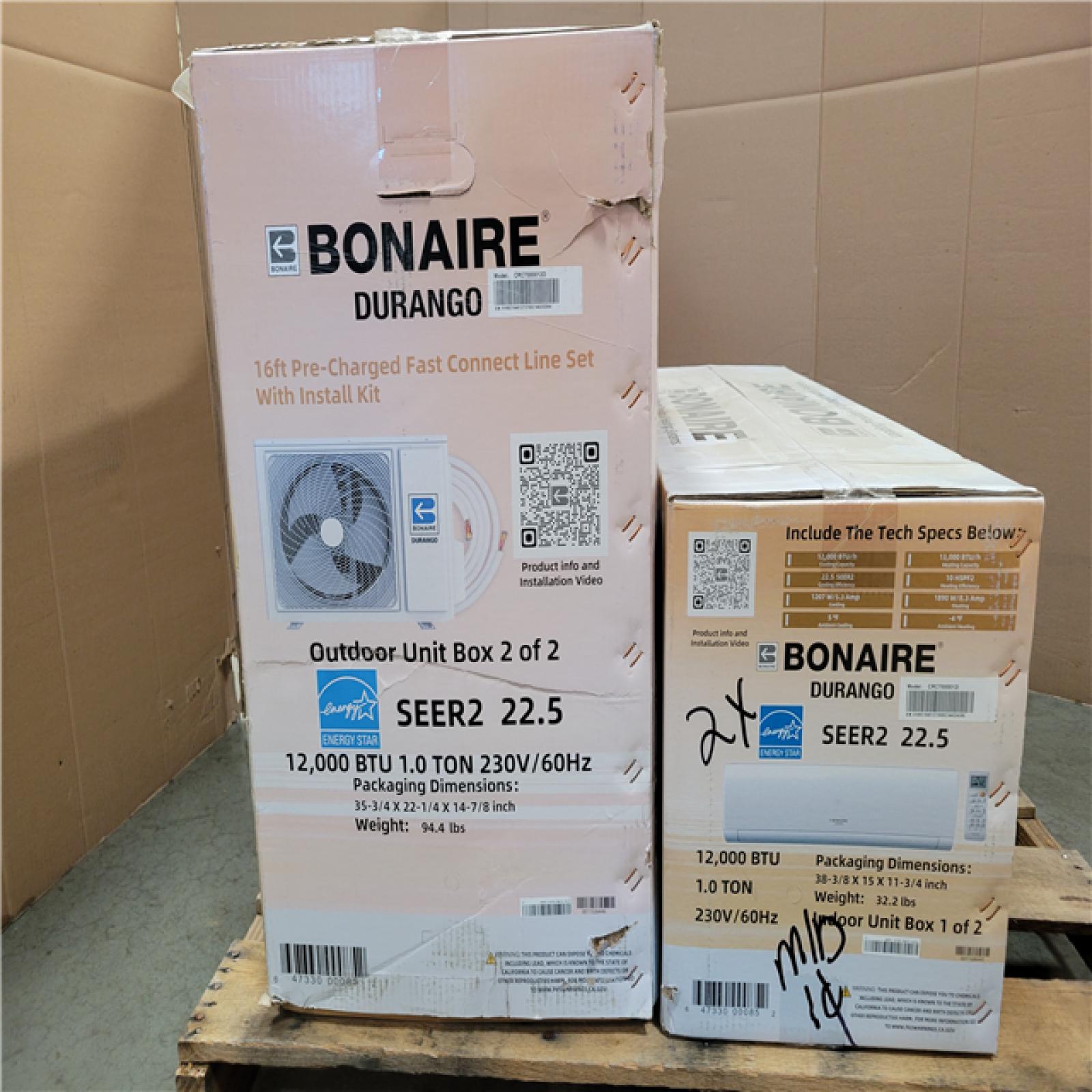 California NEW Bonaire Durango Split Air Conditioner (Damaged Boxes)