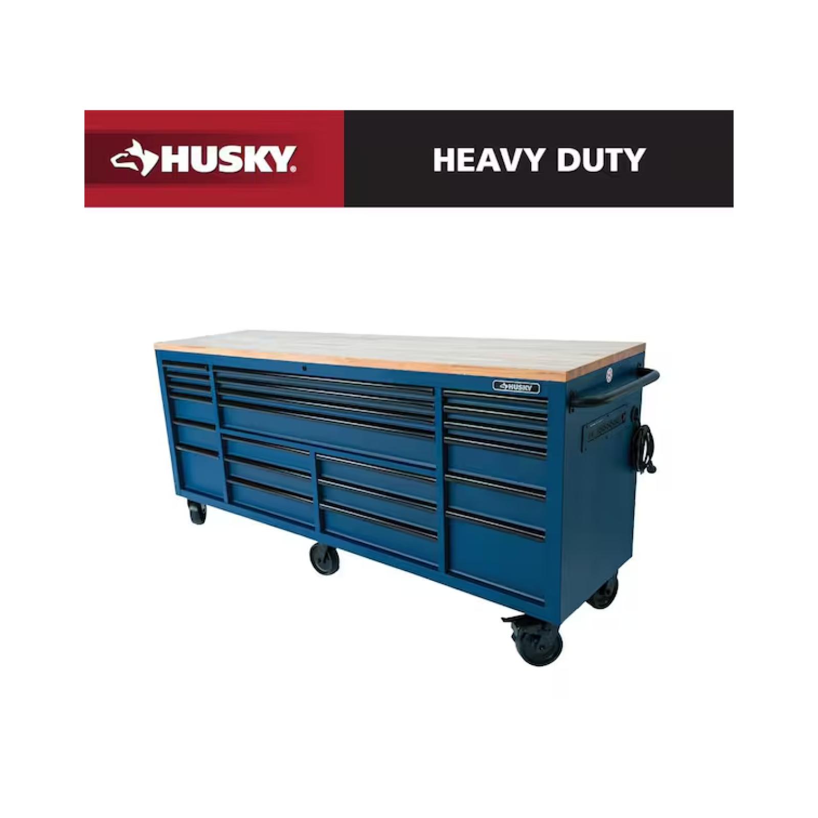 DALLAS LOCATION - HUSKY Tool Storage Heavy Duty 84 in. W x 24 in. D Matte Blue Mobile Workbench Cabinet