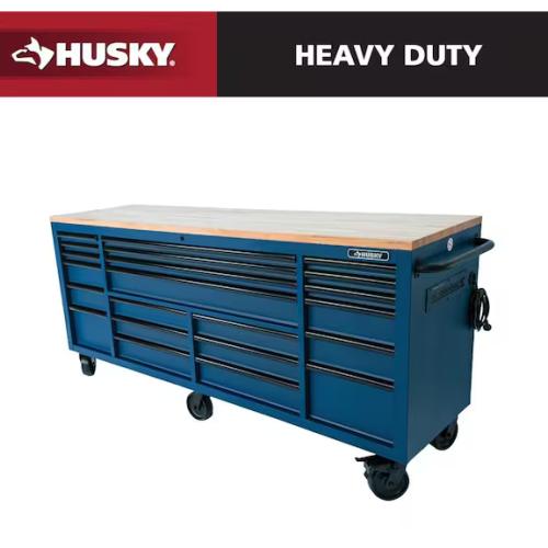 DALLAS LOCATION - HUSKY Tool Storage Heavy Duty 84 in. W x 24 in. D Matte Blue Mobile Workbench Cabinet