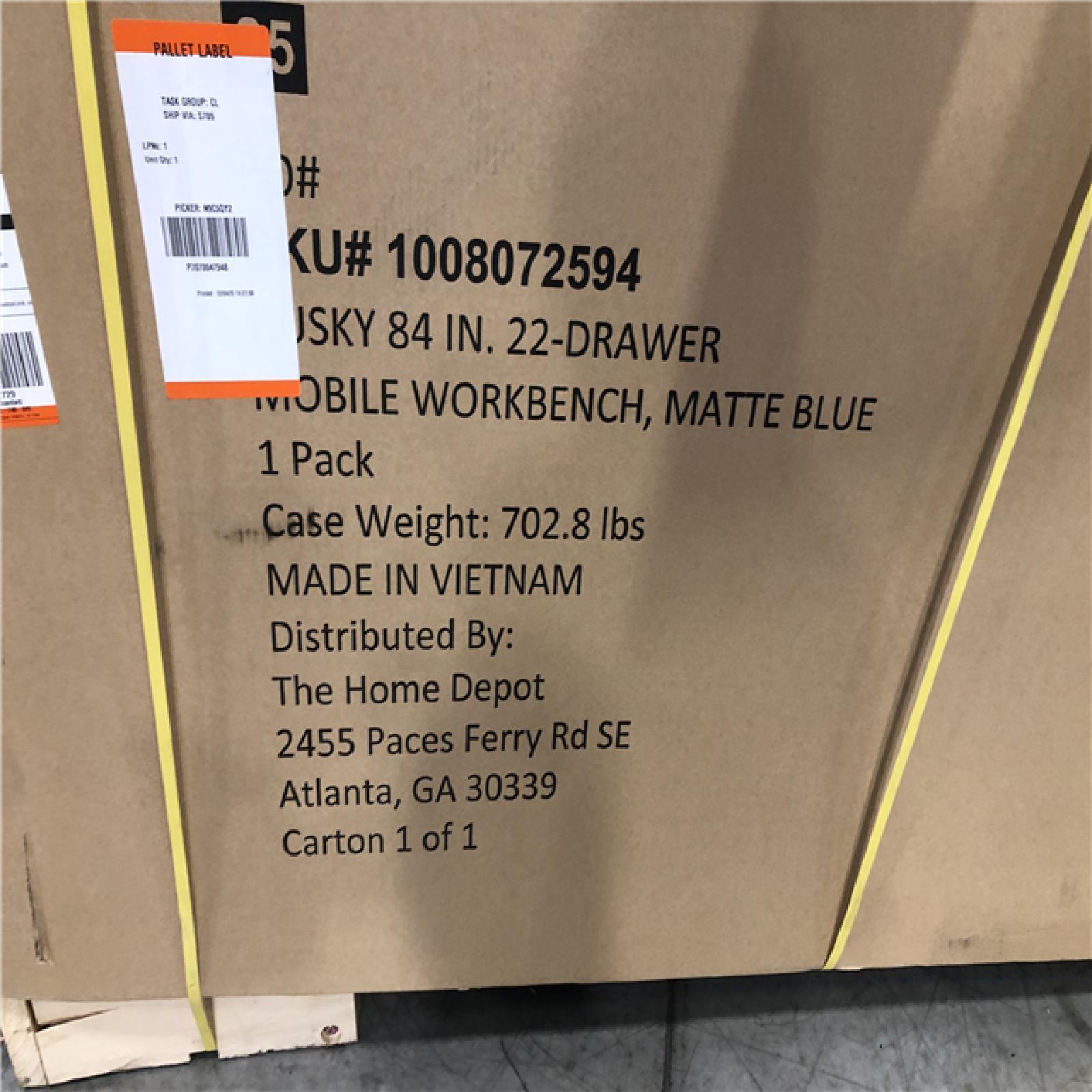 DALLAS LOCATION- AS-IS Husky Tool Storage Heavy Duty 84 in. W x 24 in. D Matte Blue Mobile Workbench Cabinet