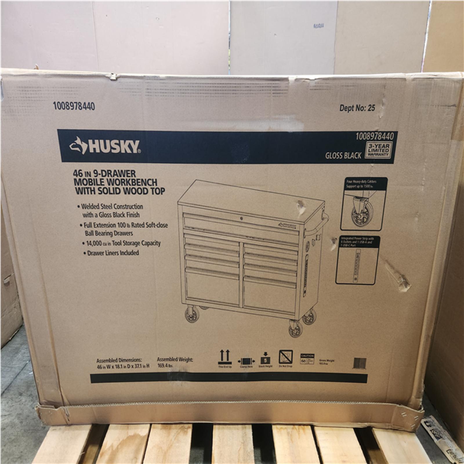 Phoenix NEW Husky Tool Storage 46 in. W x 18 in. D 9-Drawer Mobile Workbench Cabinet in Gloss Black