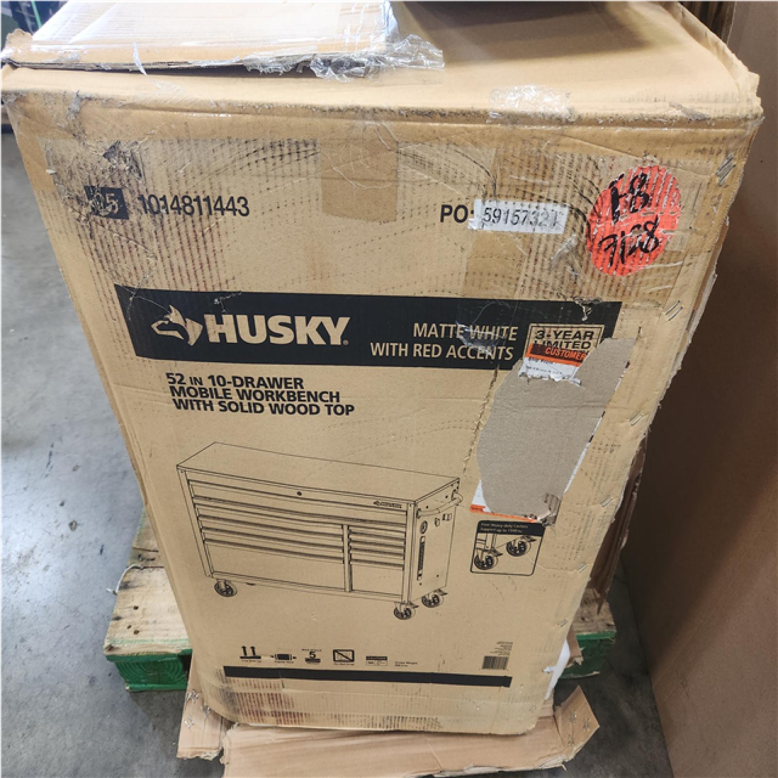 Phoenix NEW Husky Standard-Duty 52 in. W 10-Drawer Matte White w/ Carbon Fiber Trim Mobile Workbench Cabinet and Solid Wood Top
