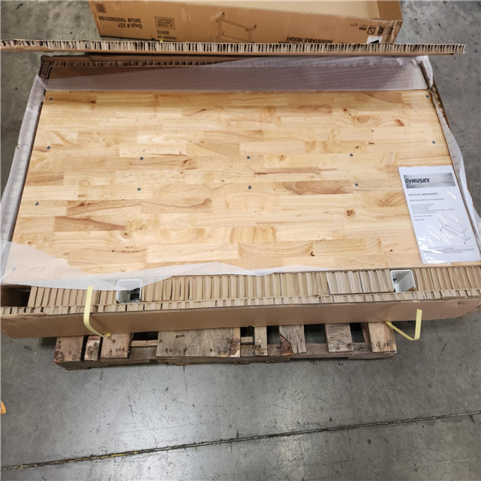 Phoenix NEW Husky 62 in. W x 24 in. D Adjustable Height Black Workbench Table with Solid Wood Top