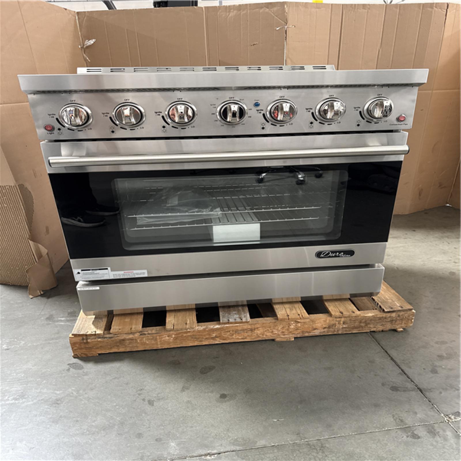 California AS-IS Duro 36 in 6-Burner Gas Range in Stainless Steel with Convection Oven Model FF3618; (Small dents on side)