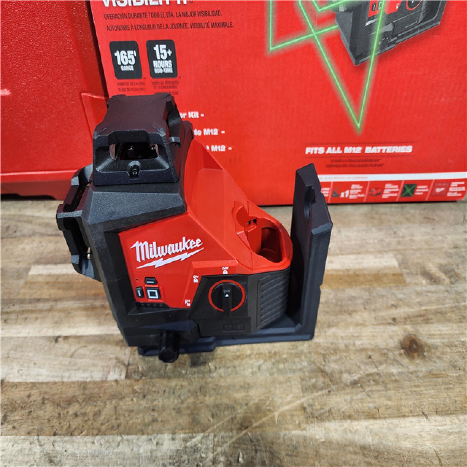 HOUSTON LOCATION - AS-IS (APPEARS LIKE NEW) Milwaukee 12-Volt Lithium-Ion Cordless Green 250 ft. 3-Plane Laser Level Kit
