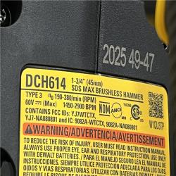 AS-IS DEWALT FLEXVOLT 60V MAX Lithium-Ion Brushless Cordless 1-3/4 in. SDS MAX Combination Rotary Hammer (Tool Only)