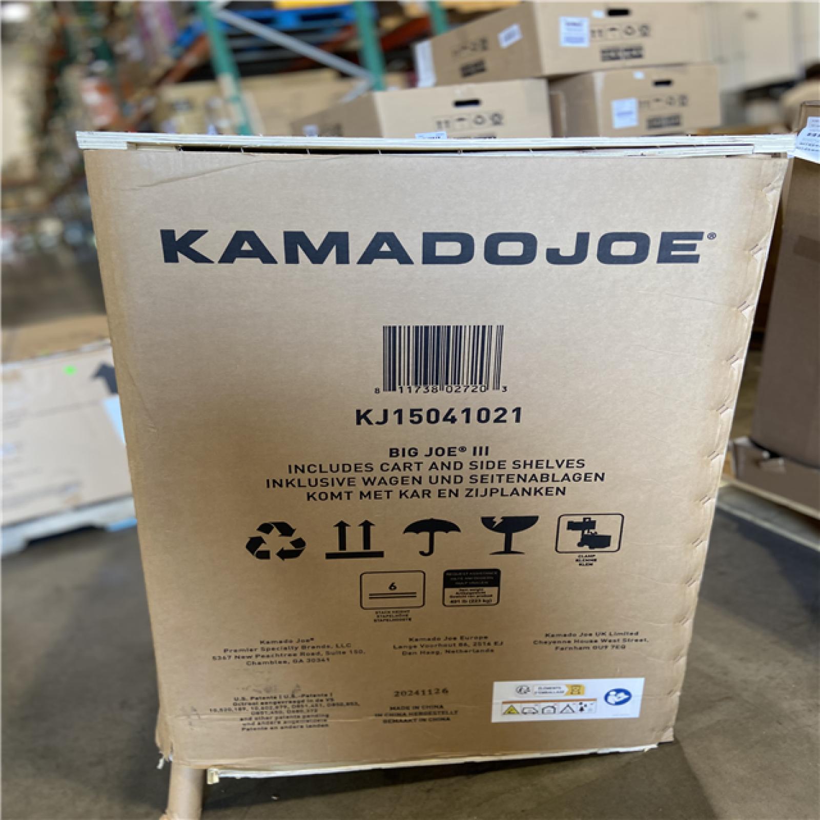 DALLAS LOCATION - Kamado Joe Big Joe III 24 in. Charcoal Grill in Red with Cart  Side Shelves  Grate Gripper  and Ash Tool