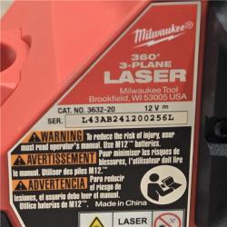 AS-IS Milwaukee-3632-21 M12 Green Beam Laser 360° 3-Plane Kit