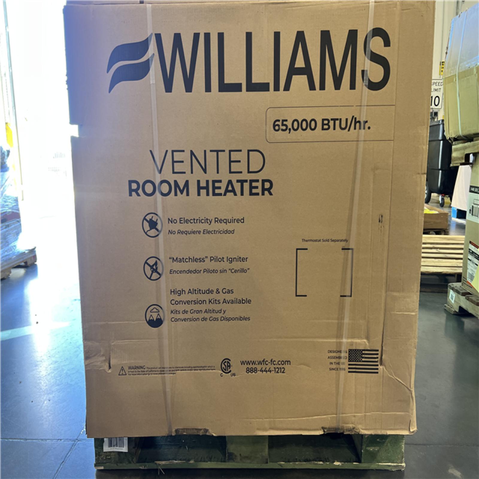 DALLAS LOCATION-NEW! Williams 65 000 BTU Fireplace Front Liquid Propane Gas Room Heater with Blower