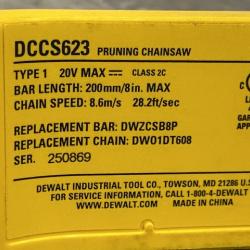 AS-IS DEWALT 20V MAX 8 in. Brushless Cordless Battery Powered Pruning Chainsaw (Tool Only)