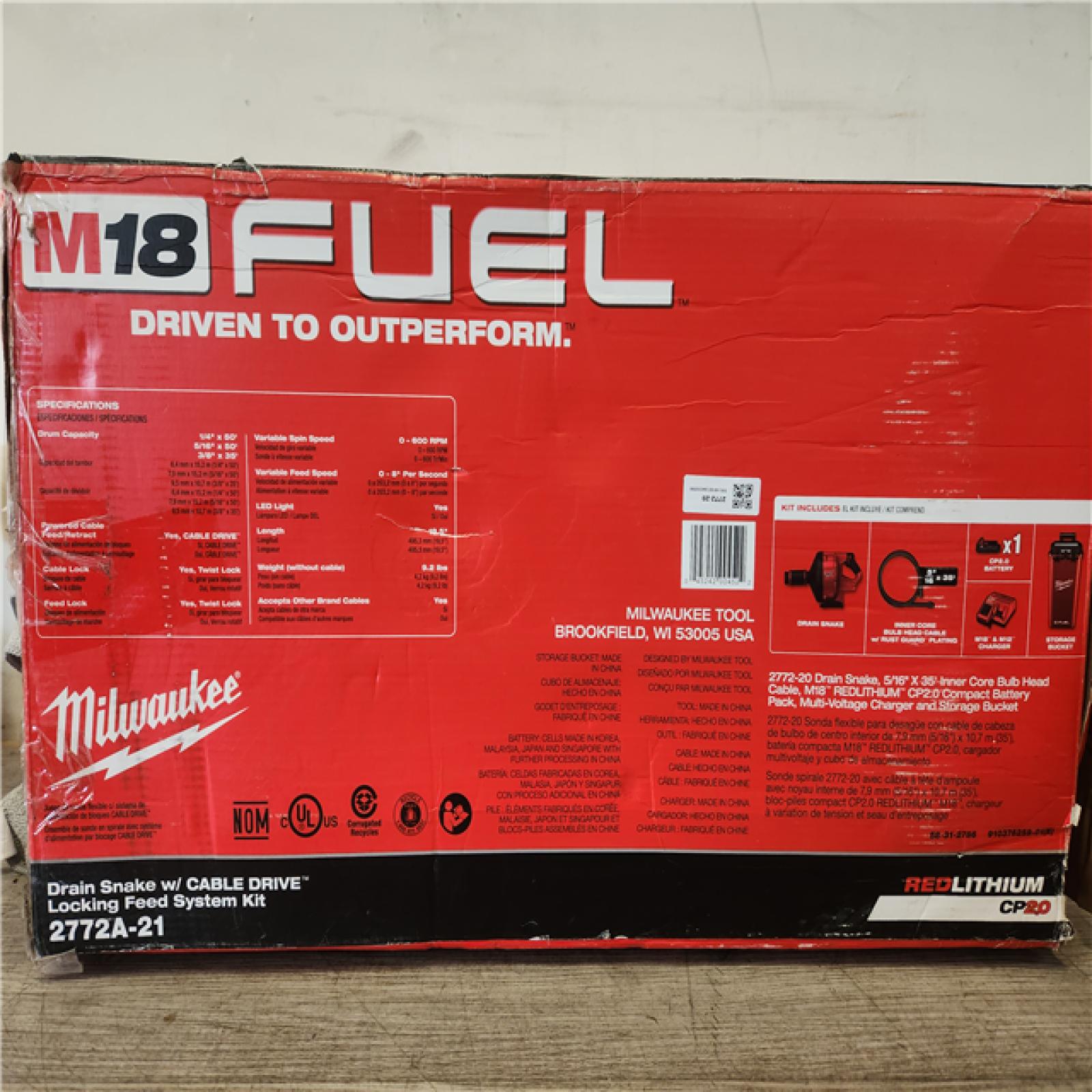 Phoenix NEW Milwaukee M18 FUEL 18-Volt Lithium-Iron Cordless Plumbing Drain Snake Auger Kit with w/ CABLE DRIVE & 5/16 in. x 35 ft. Cable