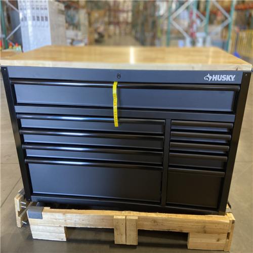DALLAS LOCATION - Husky 56 in. W x 27.6 in. D 10-Drawer Matte Black Heavy-Duty Mobile Workbench with Pegboard