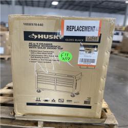 DALLAS LOCATION- AS-IS HUSKY 46 in. W x 18 in. D 9-Drawer Mobile Workbench Cabinet Gloss Black/Woodtop