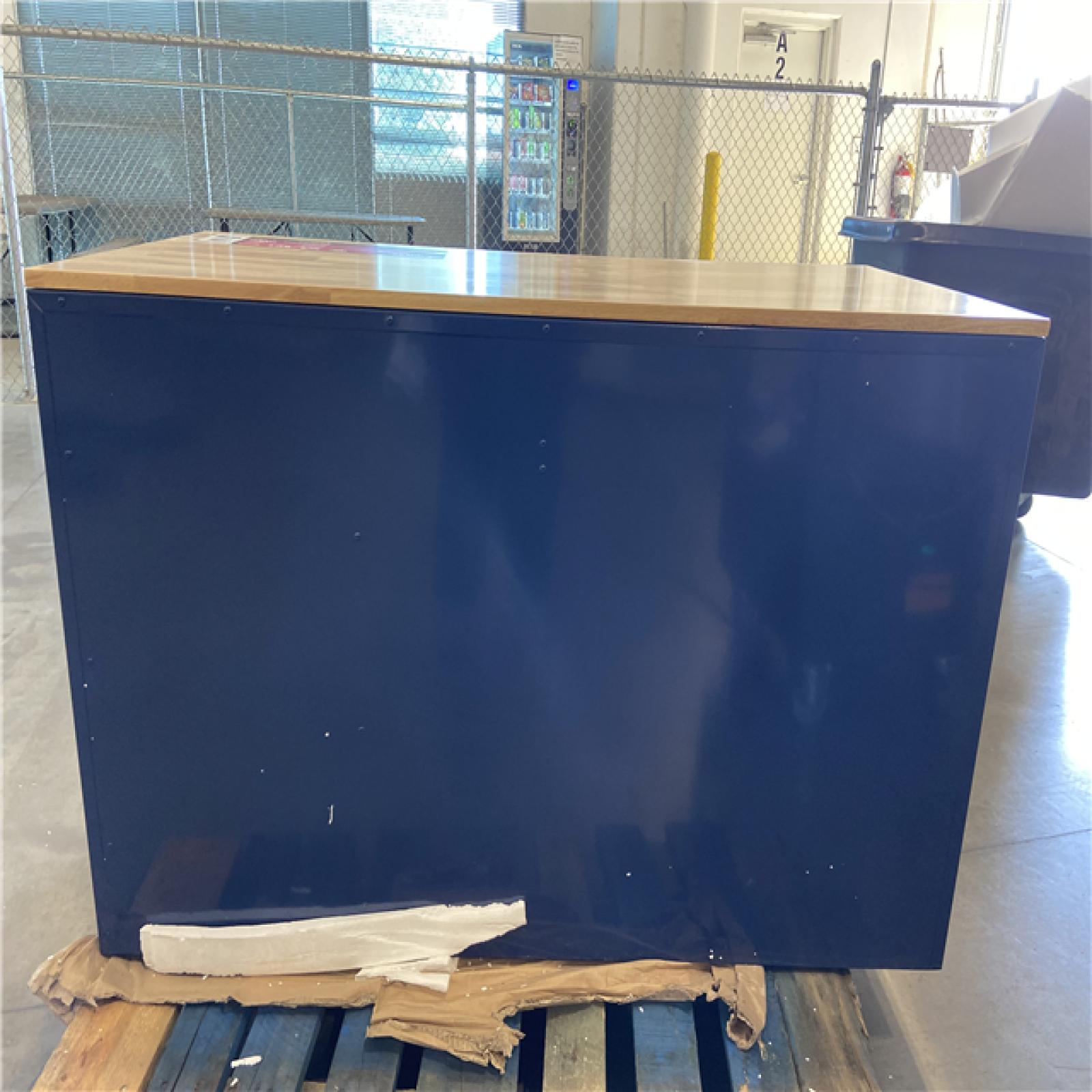 DALLLAS LOCATION - Husky 52 in. W x 25 in. D 10-Drawer Mobile Workbench Tool Chest with Solid Wood Work Top in Gloss Blue
