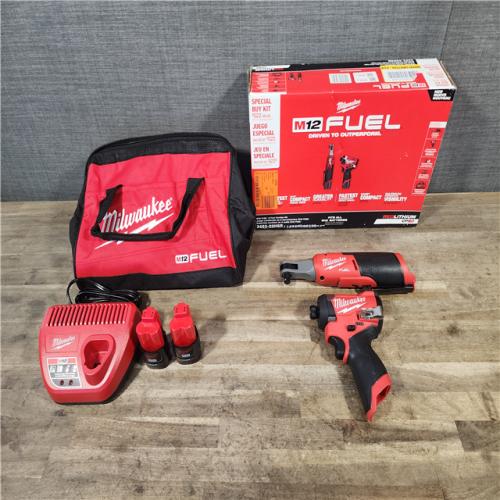 HOUSTON LOCATION - AS-IS Milwaukee 3453-22HSR M12 FUEL 12V Lithium-Ion Cordless 3/8 in. Ratchet and 1/4 in. Impact Driver Kit