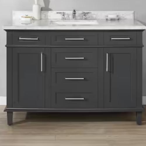 DALLAS LOCATION - Home Decorators Collection Sonoma 48 in. Single Sink Freestanding Dark Charcoal Bath Vanity with Carrara Marble