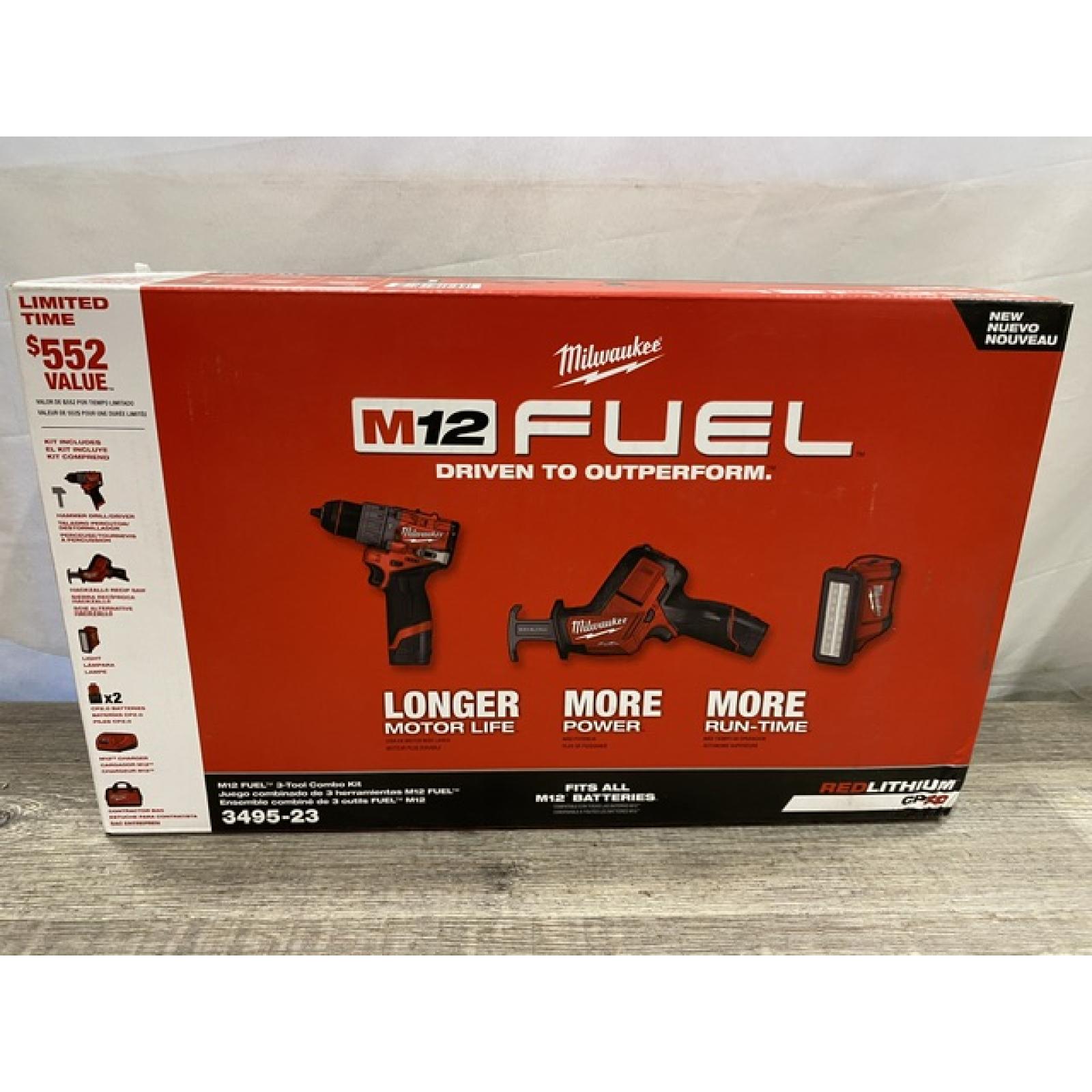 NEW - Milwaukee FUEL 12-Volt Li-Ion Brushless Cordless Hammer Drill (3-Tool) Combo Kit