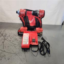 AS-IS- Milwaukee M18 18V Lithium-Ion Brushless Cordless Compact Drill/Impact Combo Kit (2-Tool) W/(2) 2.0 Ah Batteries  Charger & Bag
