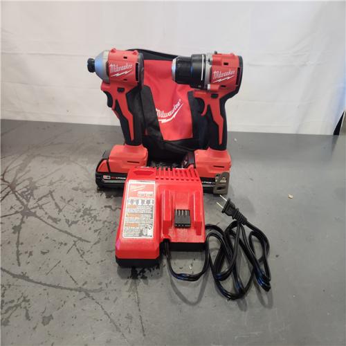 AS-IS- Milwaukee M18 18V Lithium-Ion Brushless Cordless Compact Drill/Impact Combo Kit (2-Tool) W/(2) 2.0 Ah Batteries  Charger & Bag