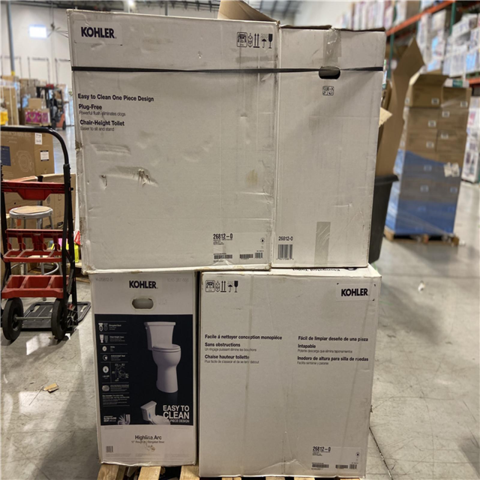 DALLAS LOCATION - KOHLER Highline Arc 12 in. Rough In 1-Piece 1.28 GFP Single Flush Elongated Chair Height Toilet in White with Soft Close Seat - 6 UNITS