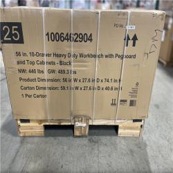 DALLAS LOCATION - Husky 56 in. W x 27.6 in. D 10-Drawer Matte Black Heavy-Duty Mobile Workbench with Pegboard and Top Cabinets