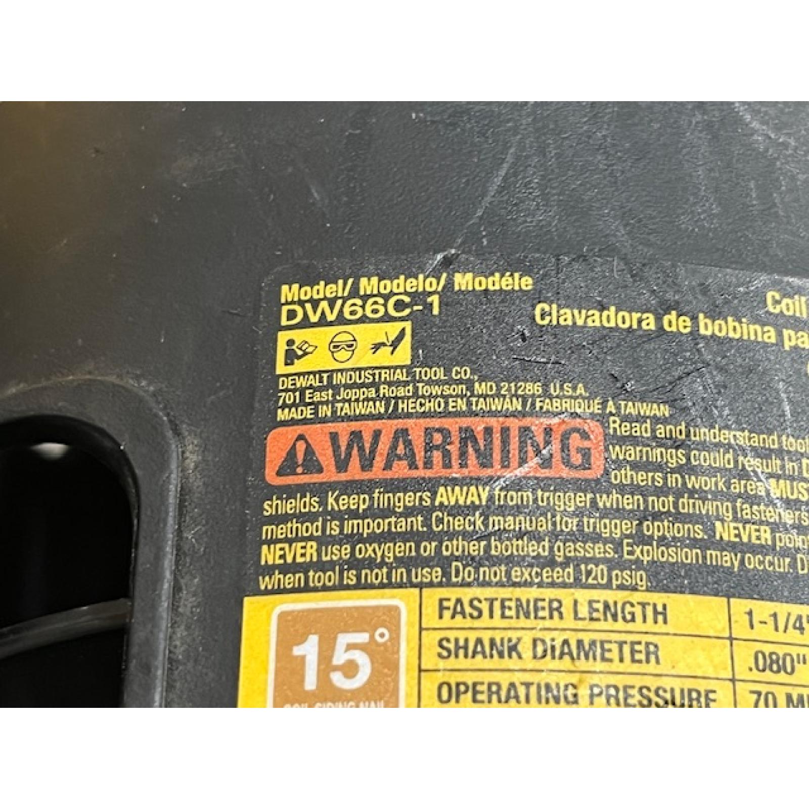 AS-IS DEWALT Pneumatic 15-Degree Coil Corded Siding Nailer