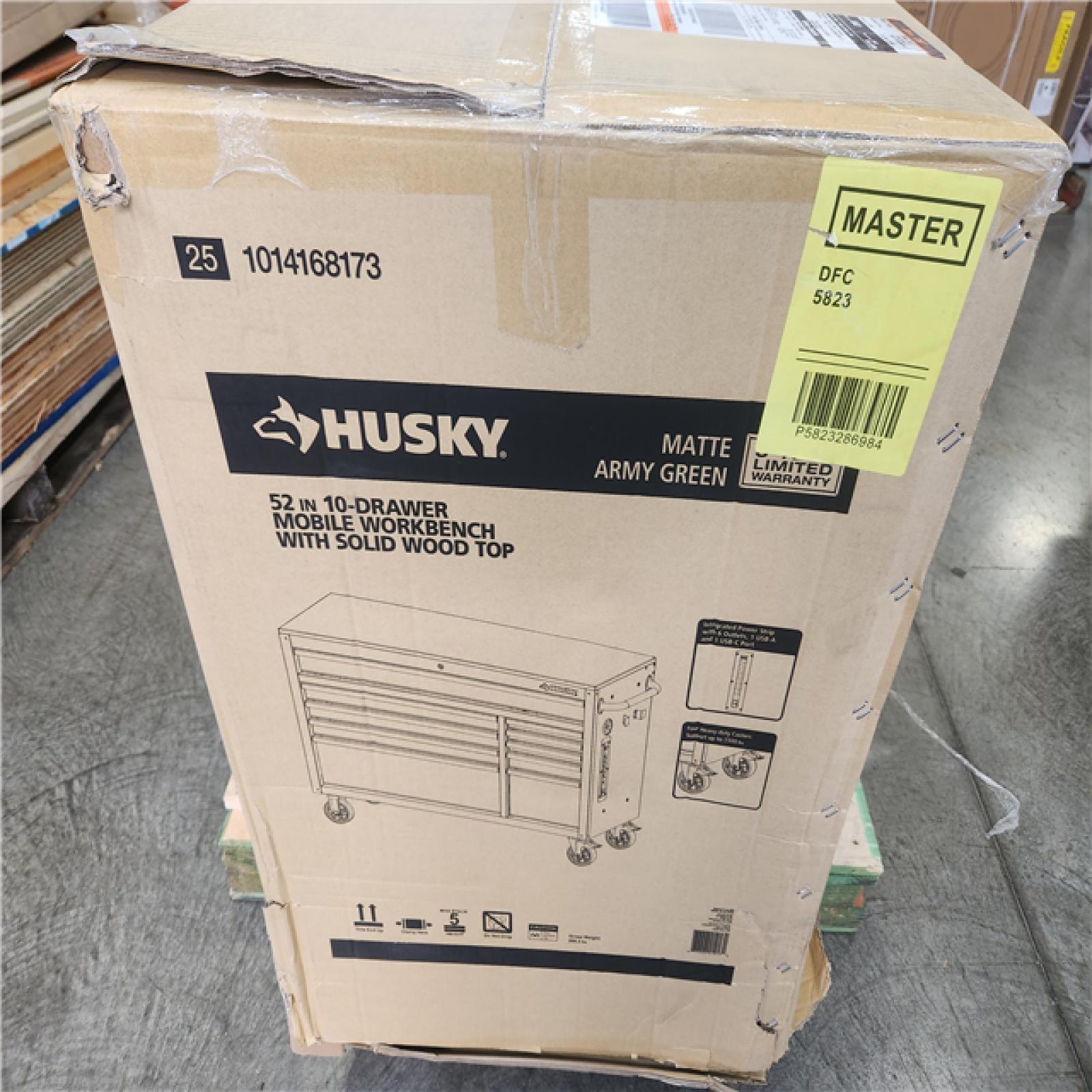 Phoenix NEW Husky Standard-Duty 52 in. W 10-Drawer Matte Army Green Mobile Workbench Cabinet with Solid Wood Top (SEALED)