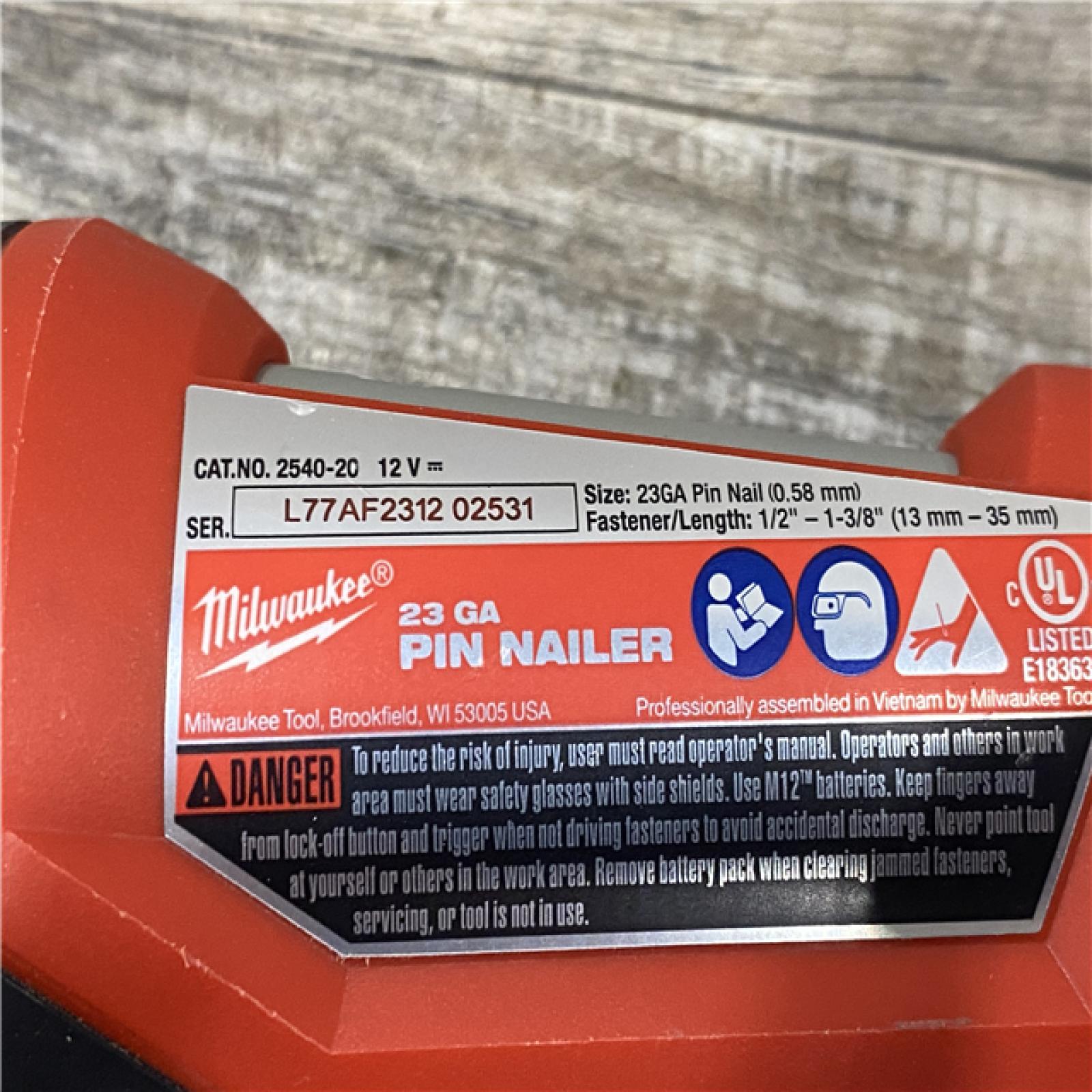 AS-IS Milwaukee 12-Volt 23-Gauge Lithium-Ion Cordless Pin Nailer (Tool-Only)