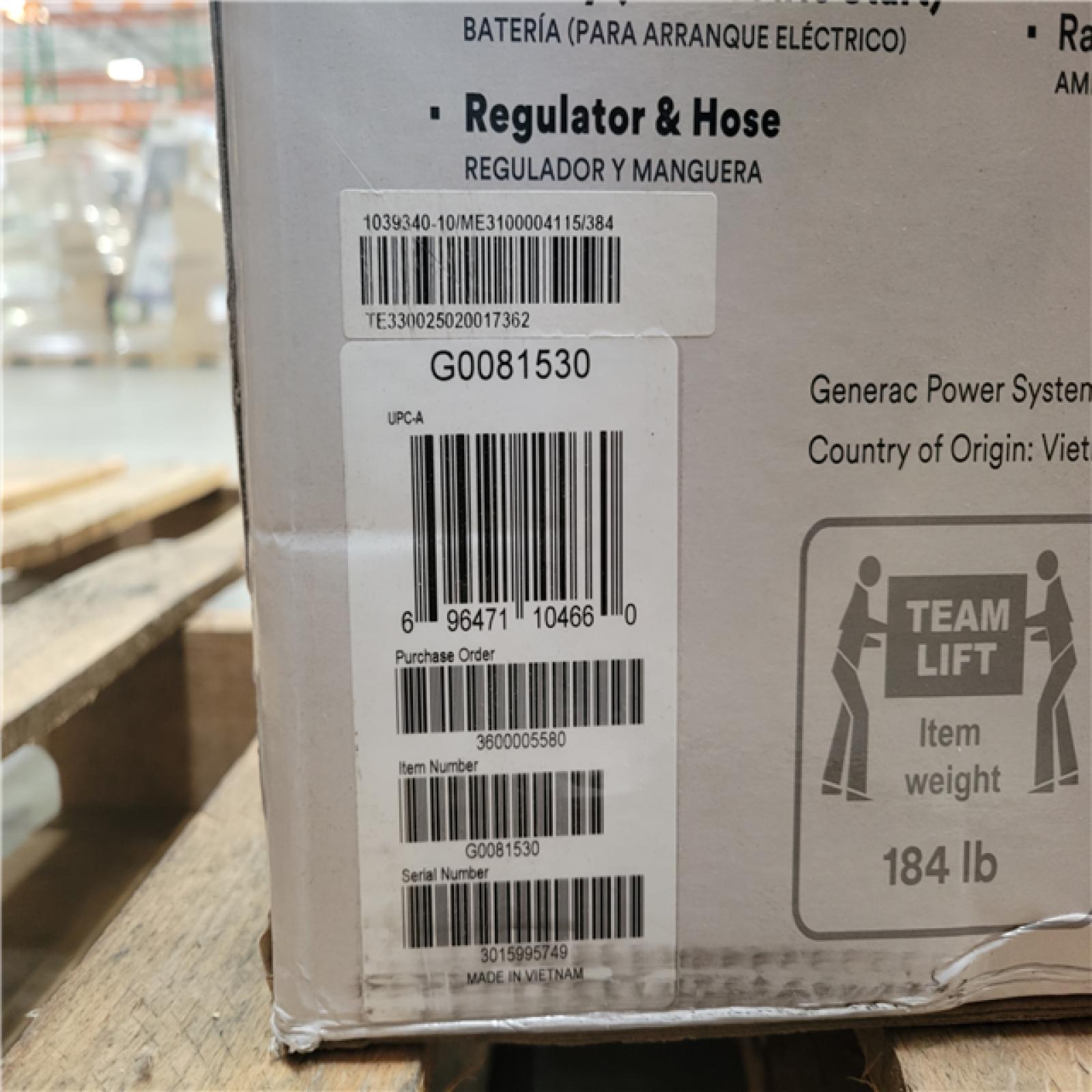 CALIFORNIA AS-IS GENERAC POTABLE GENERATOR