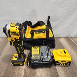 AS-IS DEWALT ATOMIC 20V MAX Lithium-Ion Cordless 1/4 in. Brushless Impact Driver Kit, 5 Ah Battery, Charger, and Bag