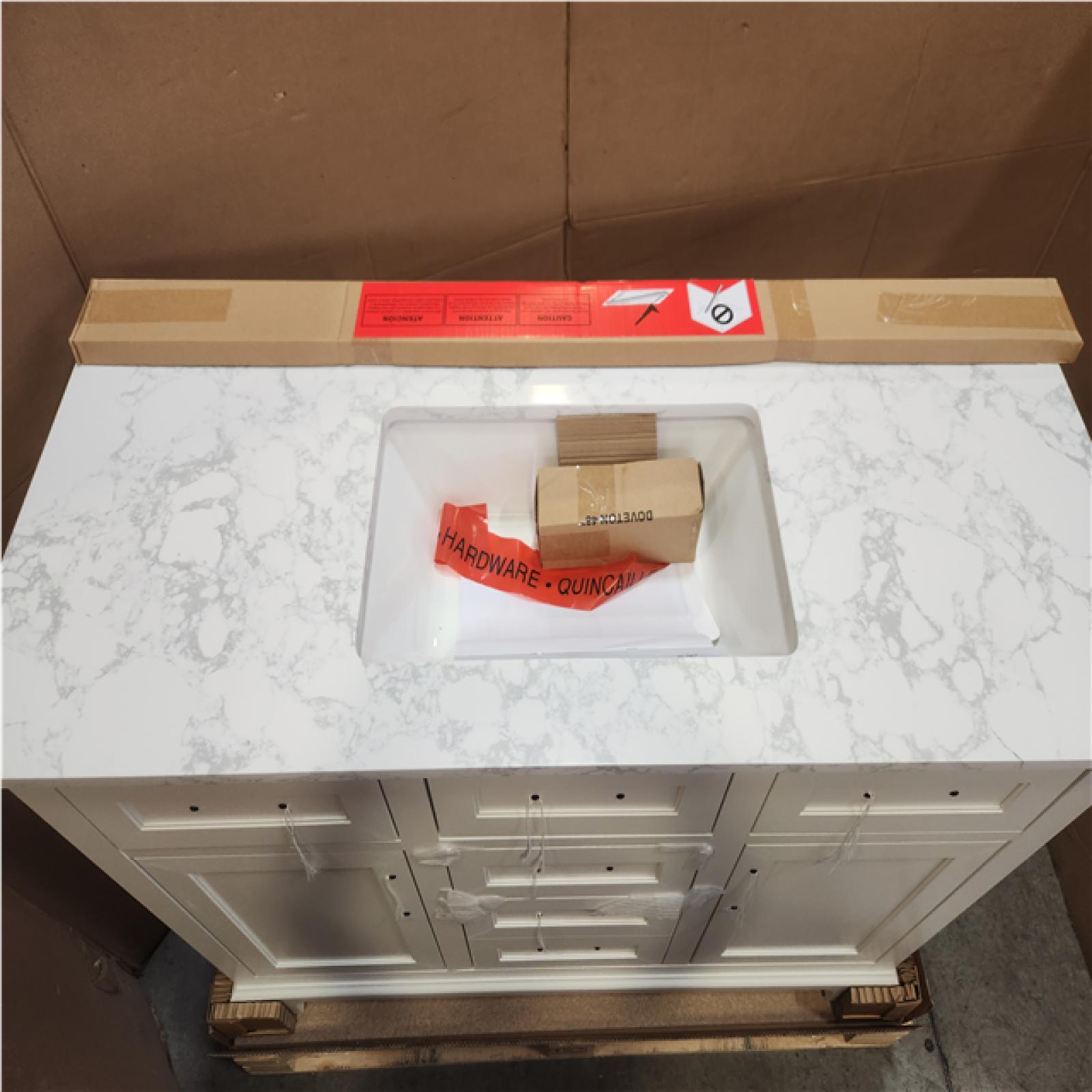 Phoenix NEW Home Decorators Collection Doveton 48 in. Single Sink Freestanding White Bath Vanity with White Engineered Marble Top (Assembled)