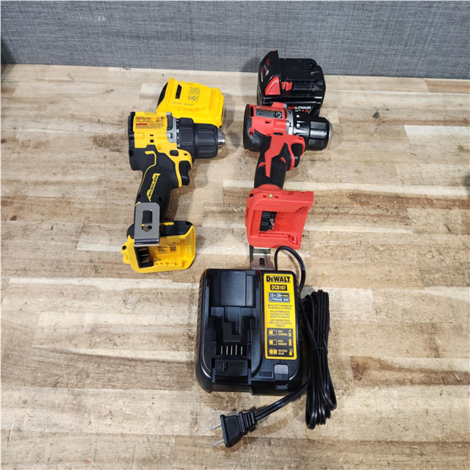 Houston Location AS-IS Milwaukee Drill and Dewalt Drill and Batteries QTY/2 and Charger