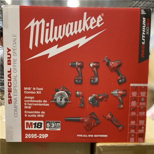 NEW!- Milwaukee M18 Cordless 9-Tool Combo Kit w/ (3) 4.0Ah Batteries & Charger