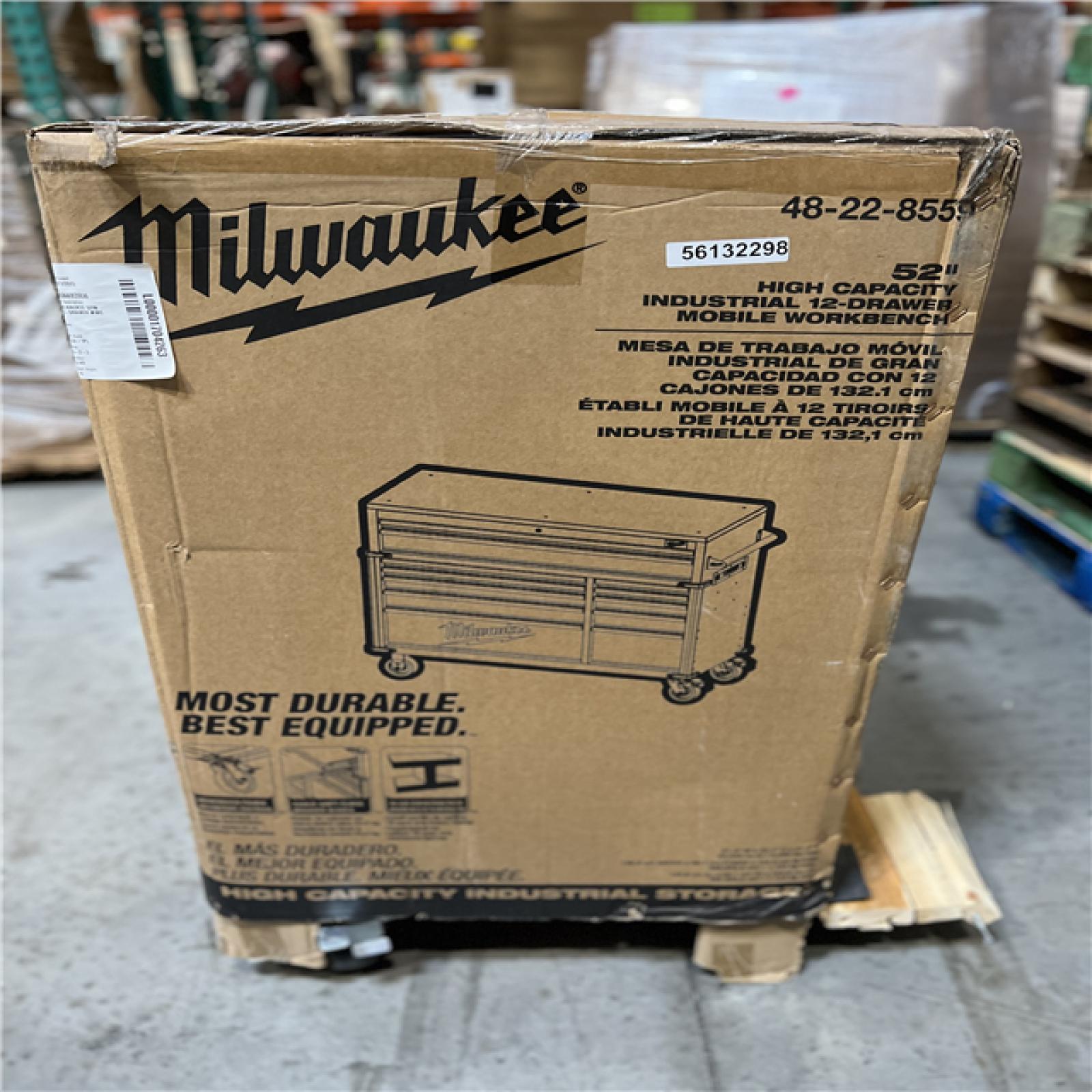 DALLAS LOCATION- AS-IS  Milwaukee Tool Storage 52 in. W x 22 in. D Heavy Duty Red Mobile Workbench Cabinet