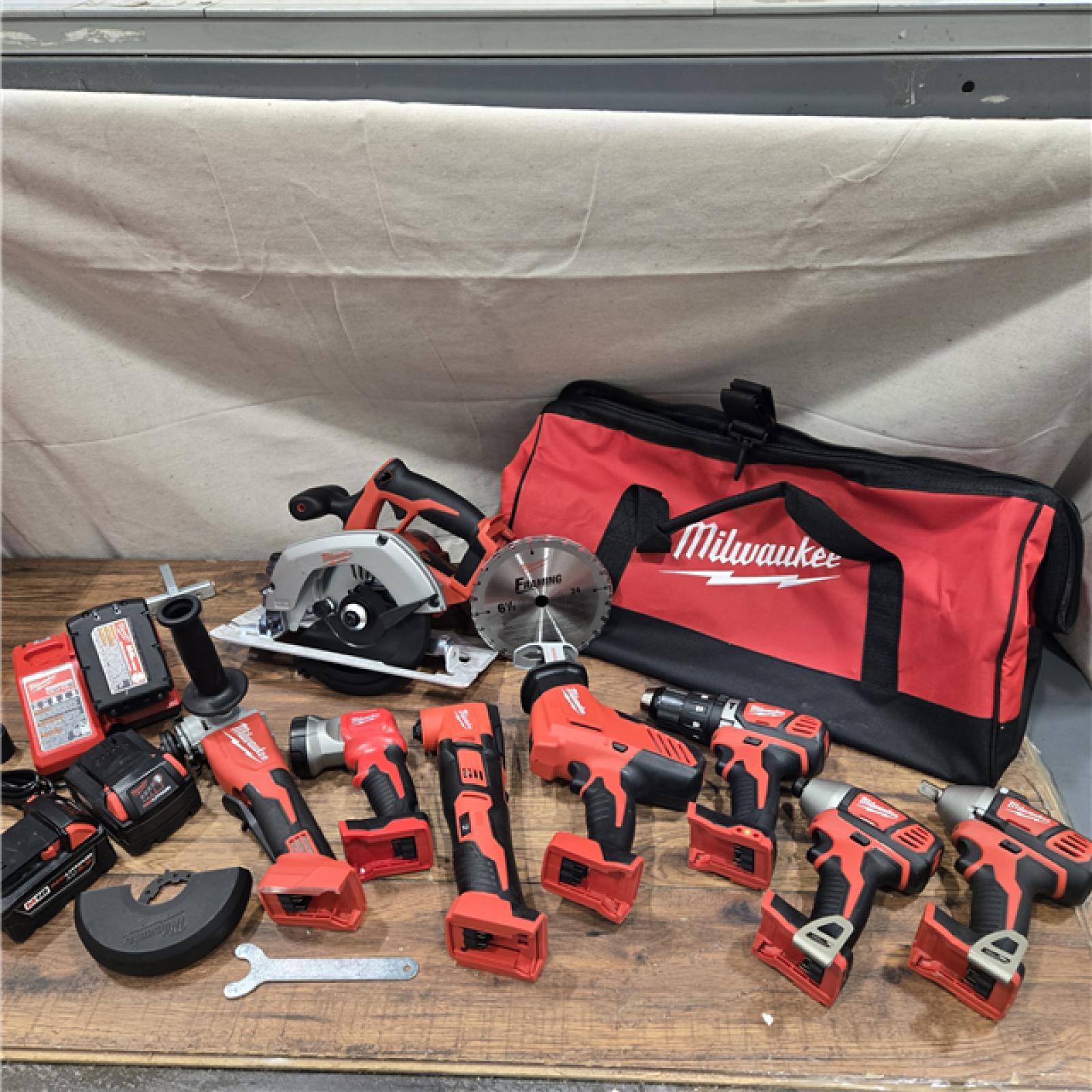 AS-IS Milwaukee 18V Lithium-Ion Cordless Combo Kit (8-Tool) with (3) Batteries, Charger and (2) Tool Bags