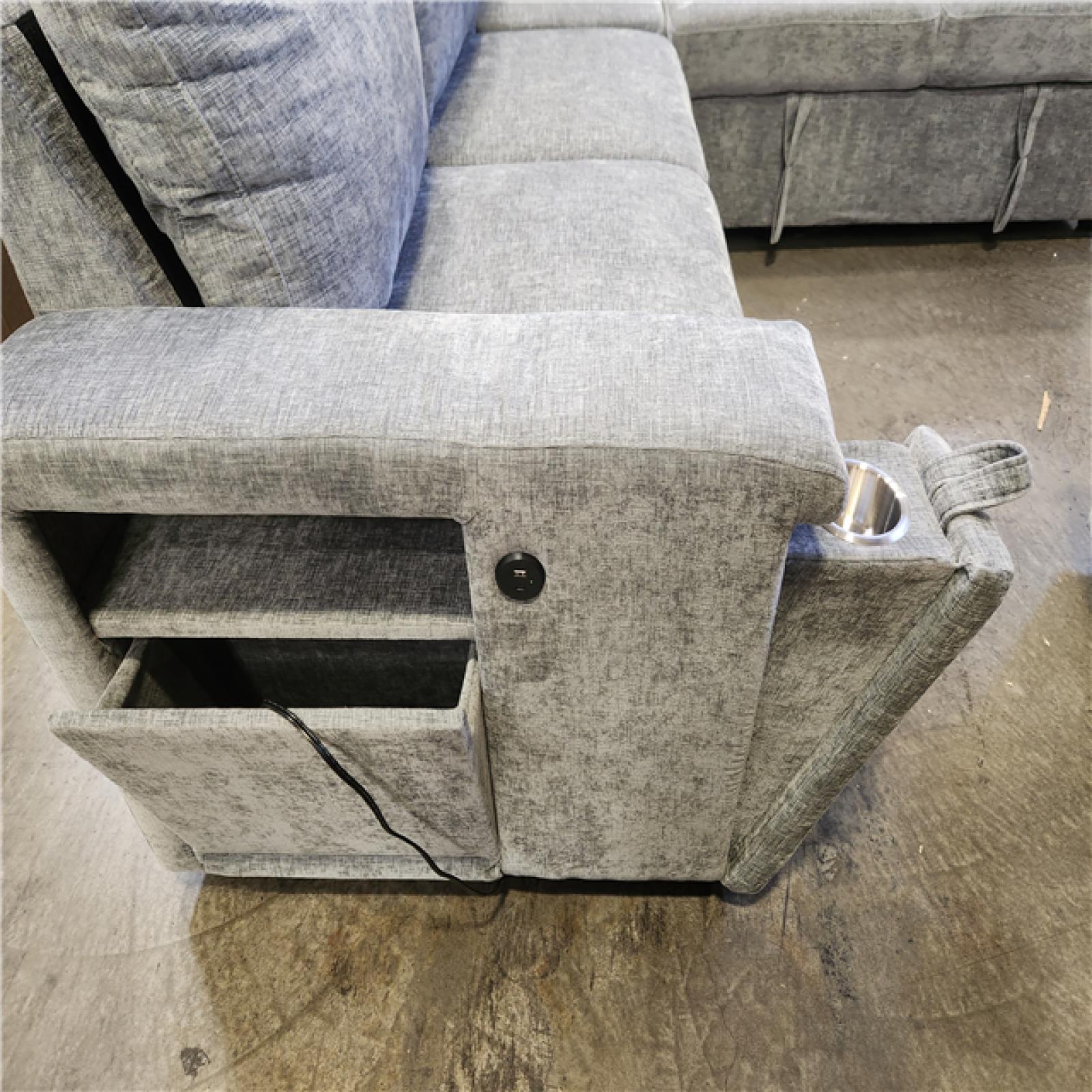 Phoenix 4-Piece L Shape Electric Sectional Sofa Grey with Ottoman