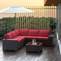 Phoenix LIKE NEW Halmuz 6-Piece Wicker Outdoor Sectional Set with Red Cushion